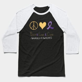 Peace Love Care Fibromyalgia Awareness Baseball T-Shirt